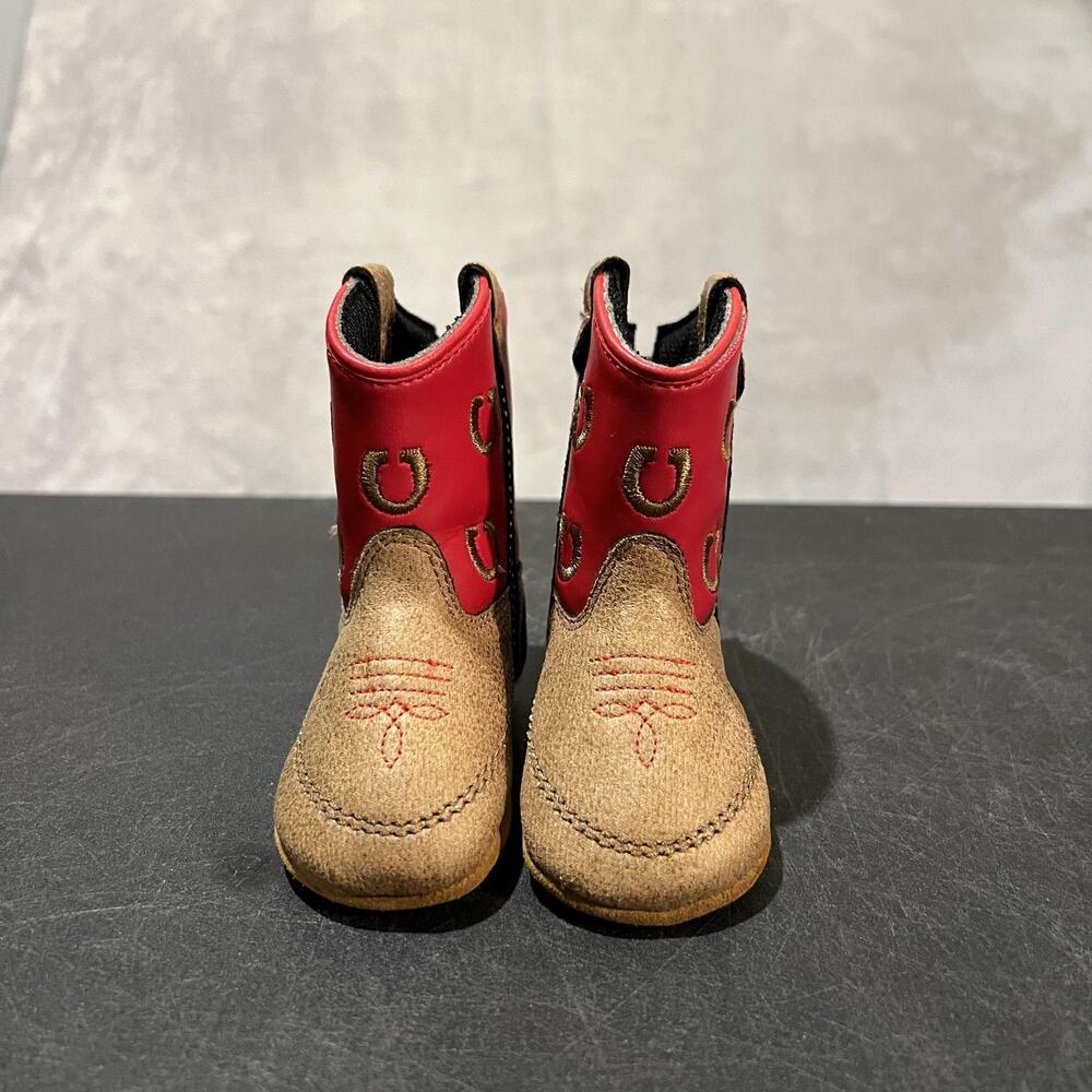 Old West Cowboy Boots Infant Size 1c Red Western Horseshoe Soft Sole Crib